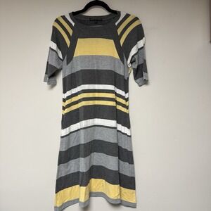 Chris McLaughlin Striped T-Shirt Dress Grey Yellow White Short‎ Sleeve Size 4